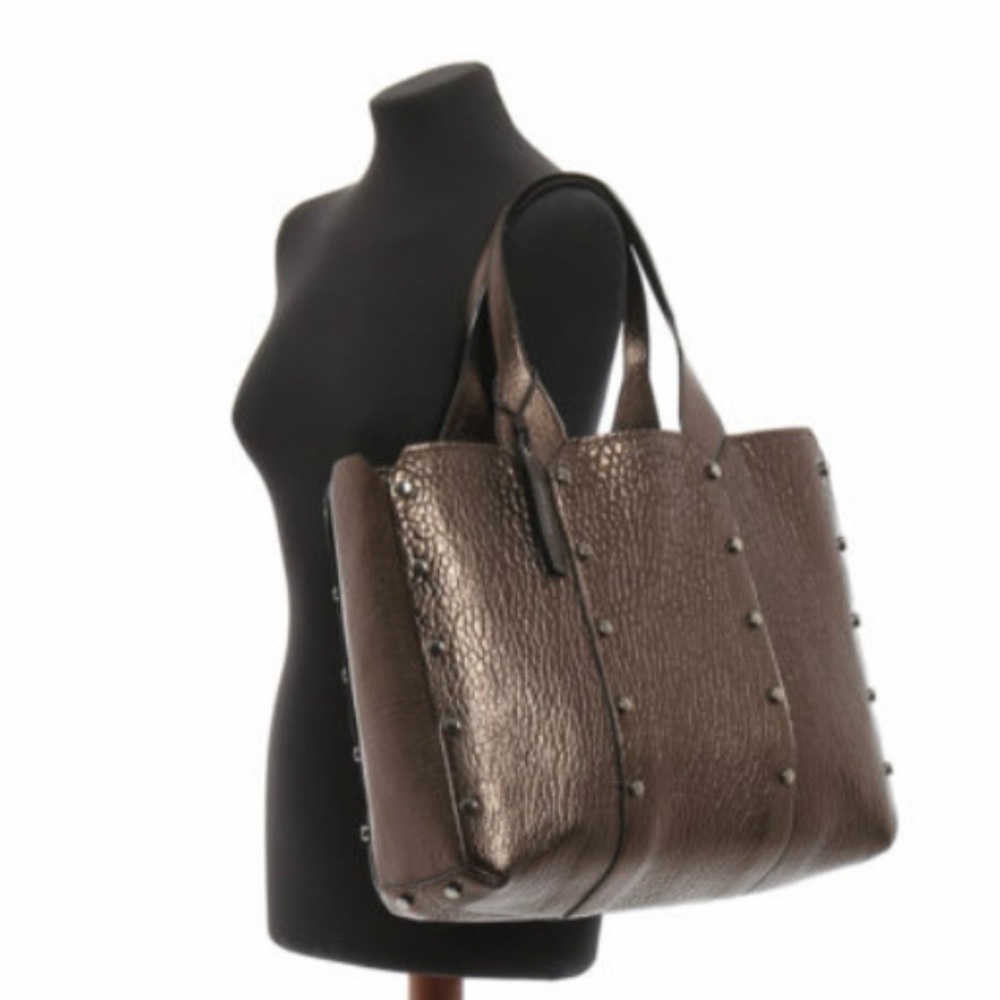 Jimmy Choo Metallic Bronze Pebble Leather Shopper Tote Bag Gently Used